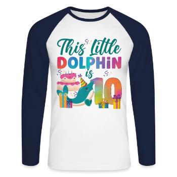 Dolphin 10th Birthday Watercolor - Unisex Baseballshirt langarm - Weiß/Navy - Vorne - Nik (191cm)