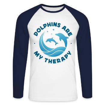Dauphins Les dauphins sont ma thérapie - T-shirt baseball manches longues Homme - blanc/marine - Devant - Nik (191cm)