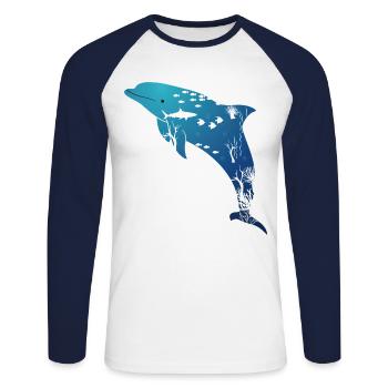 Dolphin Marine Life - Unisex Long Sleeve Baseball T-Shirt - white/navy - Front - Nik (191cm)