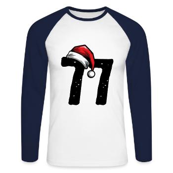 77 Zahl Weihnachten - Unisex Baseballshirt langarm - Weiß/Navy - Vorne - Nik (191cm)