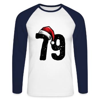 79 Number Christmas - Unisex Long Sleeve Baseball T-Shirt - white/navy - Front - Nik (191cm)