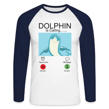 Dolphin Phone Display Dolphin Is - Unisex Long Sleeve Baseball T-Shirt - white/navy - Front - Nik (191cm)