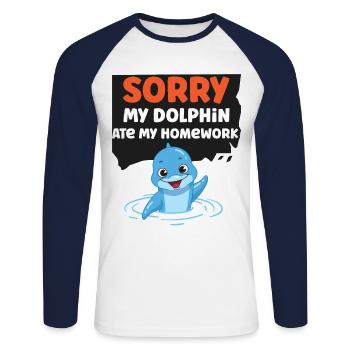 Dauphin Désolé Mon dauphin a mangé mon - T-shirt baseball manches longues Homme - blanc/marine - Devant - Nik (191cm)