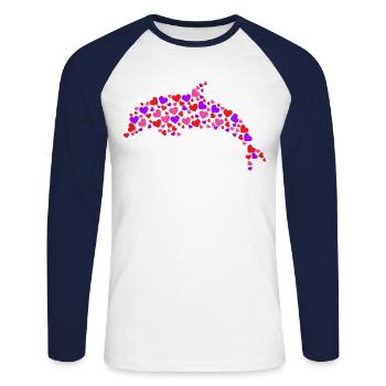 Coeur de dauphin - T-shirt baseball manches longues Homme - blanc/marine - Devant - Nik (191cm)