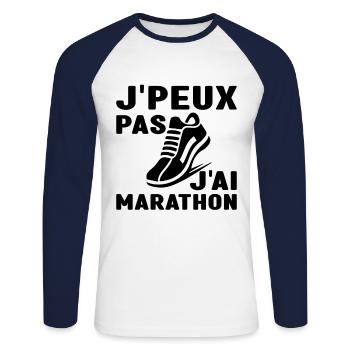 Je Peux Pas J'Ai Marathon Humour Marathon - T-shirt baseball manches longues Homme - blanc/marine - Devant - Nik (191cm)