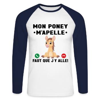 Mon Poney M'Apelle Pilote De Poney Cadeau Poney - T-shirt baseball manches longues Homme - blanc/marine - Devant - Nik (191cm)