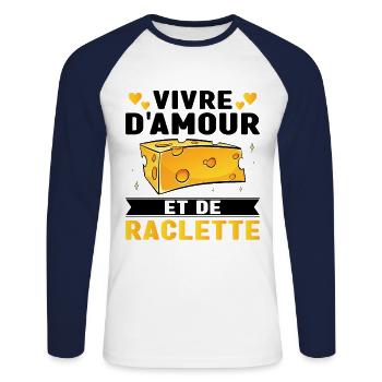 Vivre D'amour Et De Raclette Cadeau Humour Fromage - T-shirt baseball manches longues Homme - blanc/marine - Devant - Nik (191cm)