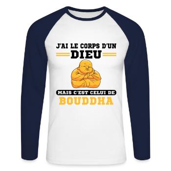 J'ai Le Corps D'un Dieu Humour Cadeau Humoristique - T-shirt baseball manches longues Homme - blanc/marine - Devant - Nik (191cm)