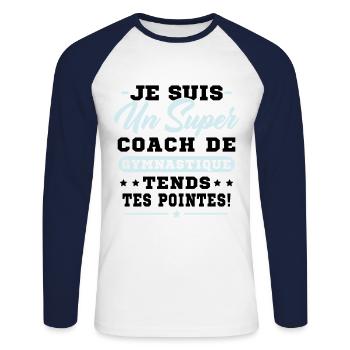 Super Coach De Gymnastique Rythmique Gymnastique - T-shirt baseball manches longues Homme - blanc/marine - Devant - Nik (191cm)