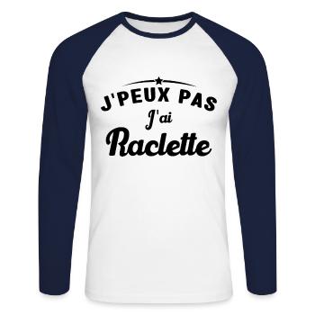 J'peux pas j'ai raclette - T-shirt baseball manches longues Homme - blanc/marine - Devant - Nik (191cm)