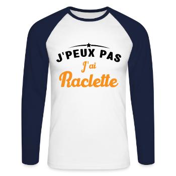 J'peux pas j'ai raclette - T-shirt baseball manches longues Homme - blanc/marine - Devant - Nik (191cm)