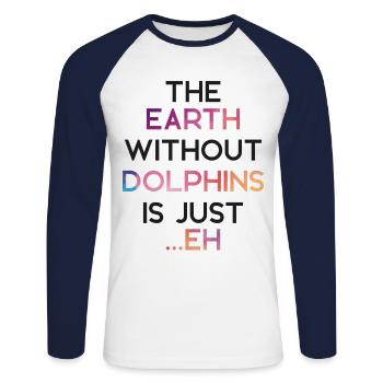 Dauphin La Terre Sans Dauphins - T-shirt baseball manches longues Homme - blanc/marine - Devant - Nik (191cm)