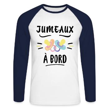 Jumeaux A Bord Future Maman Annonce Grossesse - T-shirt baseball manches longues Homme - blanc/marine - Devant - Nik (191cm)