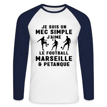 Mec Simple Marseillais Pétanque Amateur Football - T-shirt baseball manches longues Homme - blanc/marine - Devant - Nik (191cm)