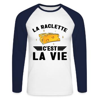 La Raclette C est La Vie Humour Raclette Fromage - T-shirt baseball manches longues Homme - blanc/marine - Devant - Nik (191cm)