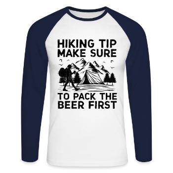 Randonnée Randonneur Nature Trekking Alpinisme en plein air - T-shirt baseball manches longues Homme - blanc/marine - Devant - Nik (191cm)