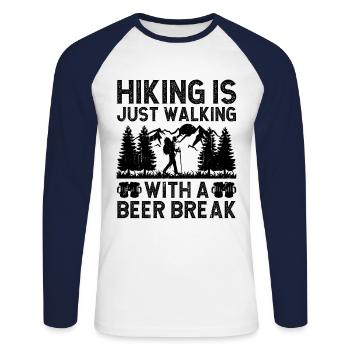 Hiking Hiker Nature Trekking Outdoor Mountaineerin - Unisex Long Sleeve Baseball T-Shirt - white/navy - Front - Nik (191cm)