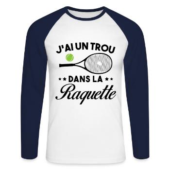 J'ai un trou dans la raquette cadeau tennis drôle - T-shirt baseball manches longues Homme - blanc/marine - Devant - Nik (191cm)