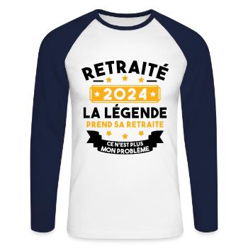 Retraité 2024 Pour Homme Femme Départ Retraite - T-shirt baseball manches longues Homme - blanc/marine - Devant - Nik (191cm)