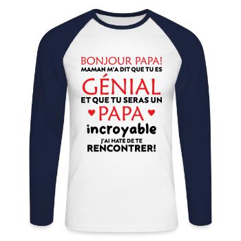 body bébé papa magnifique et fantastique maman - T-shirt baseball manches longues Homme - blanc/marine - Devant - Nik (191cm)