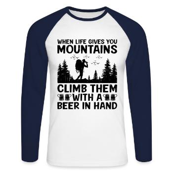 Randonnée Randonnée en plein air Alpinisme Trekking Natur - T-shirt baseball manches longues Homme - blanc/marine - Devant - Nik (191cm)