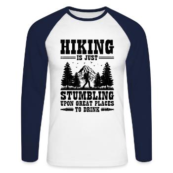 Randonnée Randonnée en plein air Alpinisme Trekking Natur - T-shirt baseball manches longues Homme - blanc/marine - Devant - Nik (191cm)