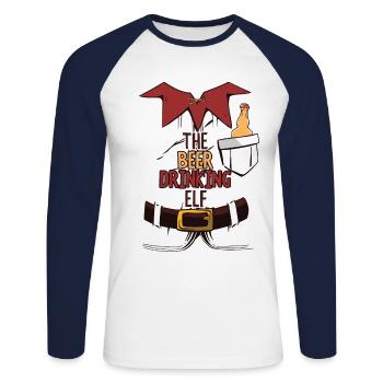 Christmas Beer Humor The Beer Drinking Elf - Unisex Long Sleeve Baseball T-Shirt - white/navy - Front - Nik (191cm)