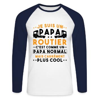 je suis un papa routier / humour papa routier - T-shirt baseball manches longues Homme - blanc/marine - Devant - Nik (191cm)