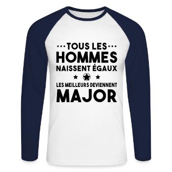 Grade major cadeau drôle militaire armée - T-shirt baseball manches longues Homme - blanc/marine - Devant - Nik (191cm)