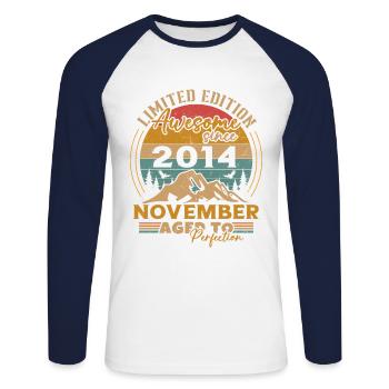 November 2014 Vintage Retro Geburtstagsgeschenk - Unisex Baseballshirt langarm - Weiß/Navy - Vorne - Nik (191cm)