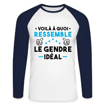 Voilà à quoi ressemble le gendre idéal - T-shirt baseball manches longues Homme - blanc/marine - Devant - Nik (191cm)
