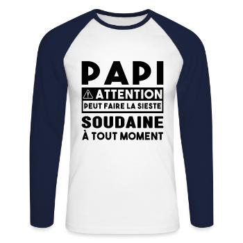 Papi Peut Faire La Sieste Soudaine Grand Pères - T-shirt baseball manches longues Homme - blanc/marine - Devant - Nik (191cm)