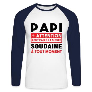 Papi Peut Faire La Sieste Soudaine Grand Pères - T-shirt baseball manches longues Homme - blanc/marine - Devant - Nik (191cm)