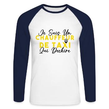 Drôle Cadeau Humour Chauffeur de taxi - T-shirt baseball manches longues Homme - blanc/marine - Devant - Nik (191cm)