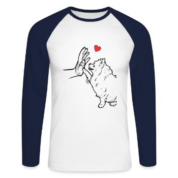 Pomeranian Niedlicher Pomeranian Liebe - Unisex Baseballshirt langarm - Weiß/Navy - Vorne - Nik (191cm)