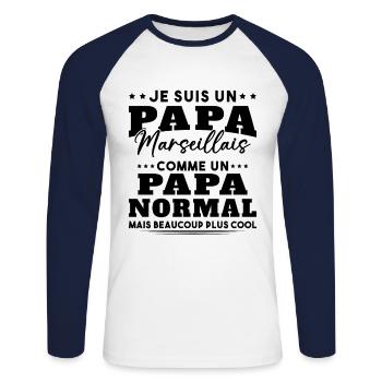 Papa Marseillais Humour Cadeau De Noël - T-shirt baseball manches longues Homme - blanc/marine - Devant - Nik (191cm)