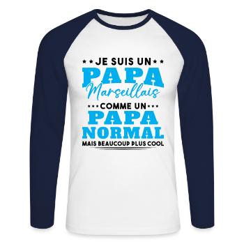 Papa Marseillais Humour Cadeau De Noël - T-shirt baseball manches longues Homme - blanc/marine - Devant - Nik (191cm)