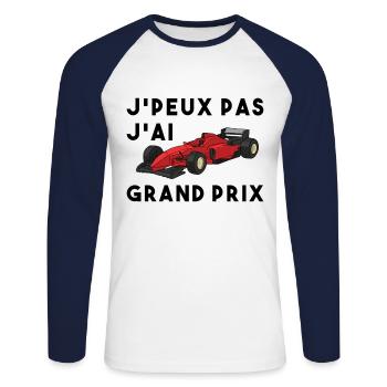 Je peux pas j ai grand prix - T-shirt baseball manches longues Homme - blanc/marine - Devant - Nik (191cm)