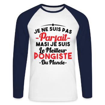 Pas parfait mais je suis le meilleur pongiste - T-shirt baseball manches longues Homme - blanc/marine - Devant - Nik (191cm)
