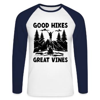 Randonnée Nature Alpinisme Trekking Randonnée en plein air - T-shirt baseball manches longues Homme - blanc/marine - Devant - Nik (191cm)
