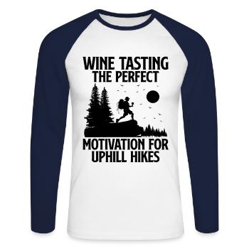 Hiking Nature Mountaineering Trekking Outdoor Hike - Unisex Long Sleeve Baseball T-Shirt - white/navy - Front - Nik (191cm)