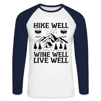 Hiking Nature Mountaineering Trekking Outdoor Hike - Unisex Long Sleeve Baseball T-Shirt - white/navy - Front - Nik (191cm)