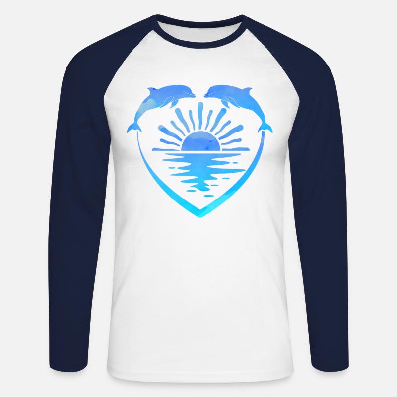 Dolphin Heart Sunset - Unisex Baseballshirt langarm - Weiß/Navy