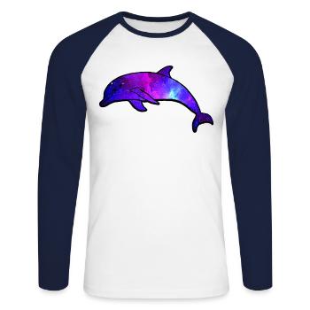 Galaxie de l’espace Dolphin - T-shirt baseball manches longues Homme - blanc/marine - Devant - Nik (191cm)
