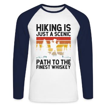Randonnée Nature Alpinisme Trekking Randonnée en plein air - T-shirt baseball manches longues Homme - blanc/marine - Devant - Nik (191cm)
