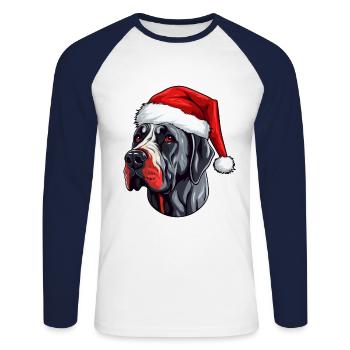 Great Dane Dog Head Christmas Portrait - Unisex Long Sleeve Baseball T-Shirt - white/navy - Front - Nik (191cm)