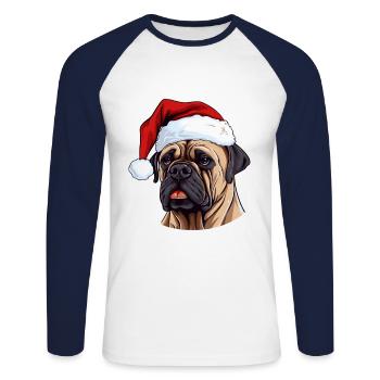 Boerboel Dog Head Christmas Portrait - Unisex Long Sleeve Baseball T-Shirt - white/navy - Front - Nik (191cm)