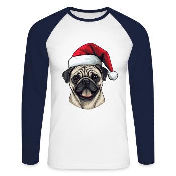 Pug Hund Mops Kopf Weihnachten Portät - Unisex Baseballshirt langarm - Weiß/Navy - Vorne - Nik (191cm)