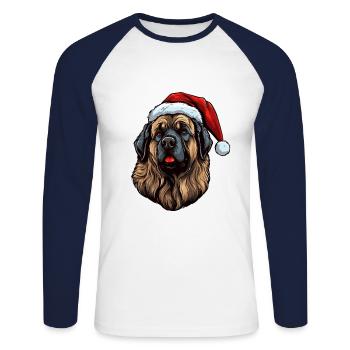 Portrait de Noël tête de chien Leonberg - T-shirt baseball manches longues Homme - blanc/marine - Devant - Nik (191cm)