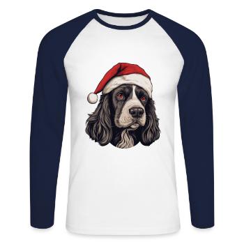 Cocker Spaniel tête de chien Portrait de Noël - T-shirt baseball manches longues Homme - blanc/marine - Devant - Nik (191cm)
